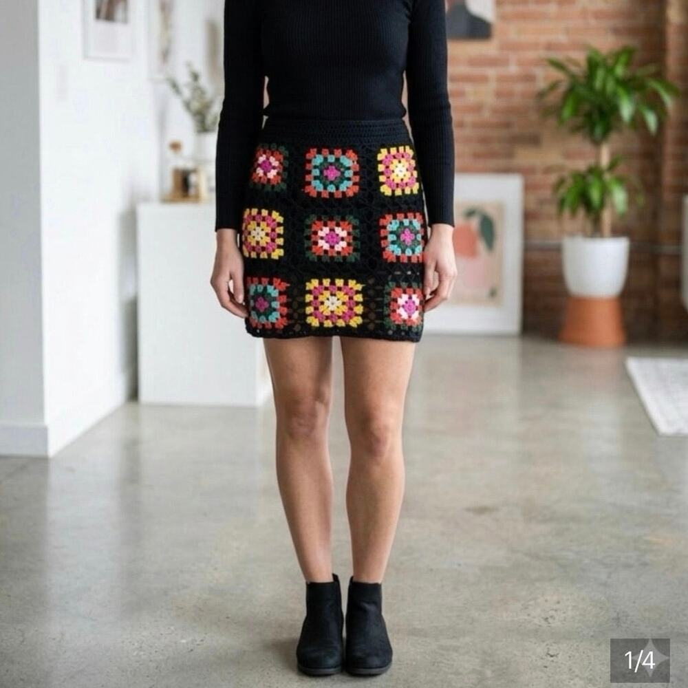 Umgee Crochet Granny Square Mini Skirt